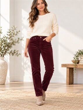 KUT From the Kloth Burgundy Velvet Straight Leg Jeans Size 14